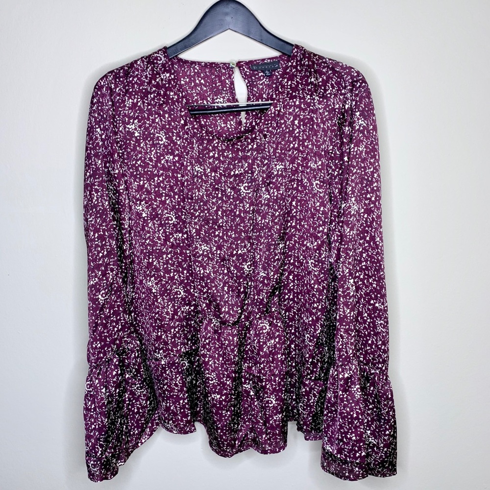 B COLLECTION BY BOBEAU Nordstrom Bell Sleeve Patterned Purple Blouse XL